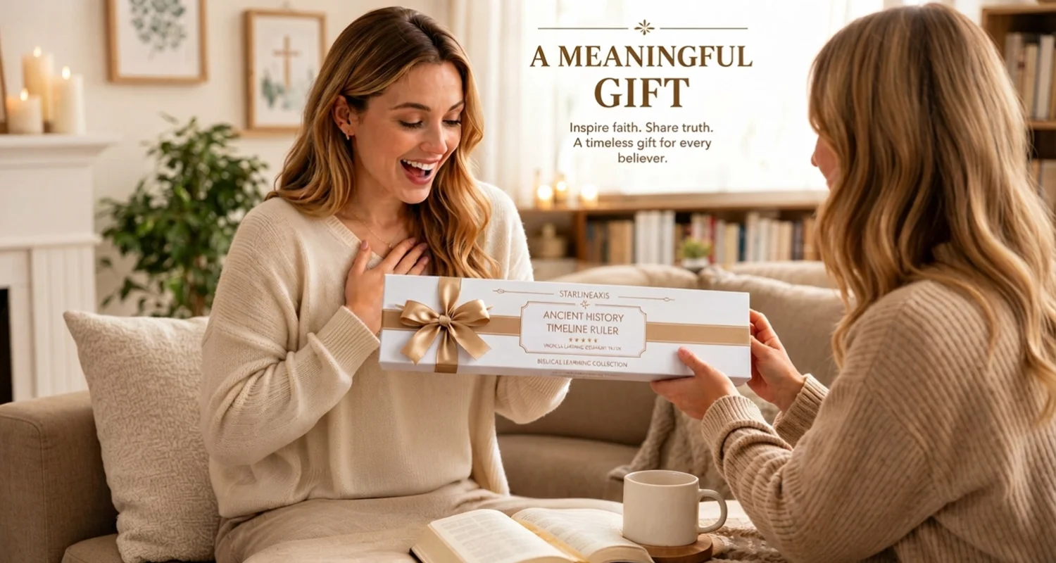 Bible timeline ruler presented as a Christian gift in its box